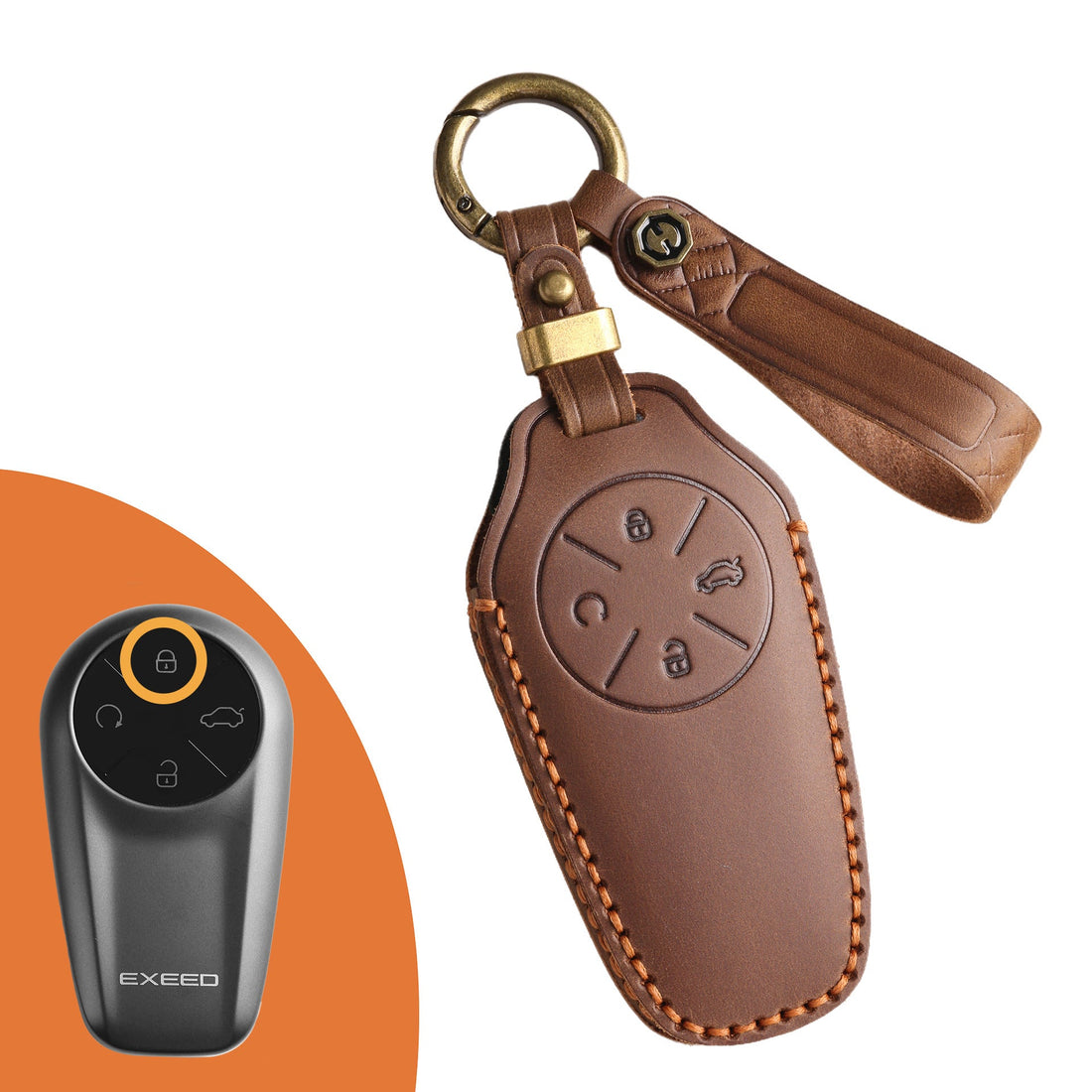 Chery Exeed Yaoguang CDM Lanyue ZhuiFeng Leather Key Case(#YC99) - Type-A / Brown