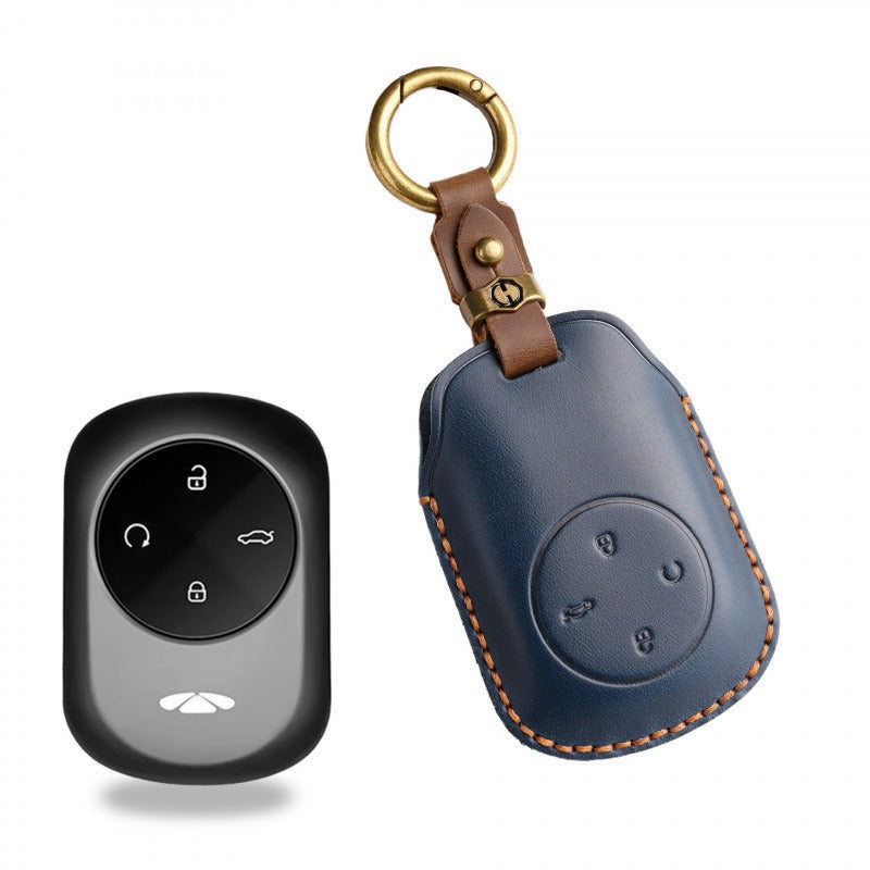 Chery Fengyun T9 Leather Key Case Genuine Cowhide Protective Cover(#CY77) - Blue
