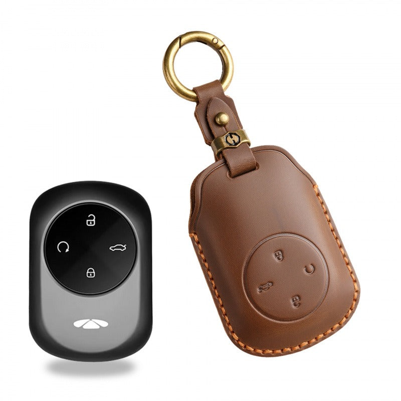 Chery Fengyun T9 Leather Key Case Genuine Cowhide Protective Cover(#CY77) - Brown