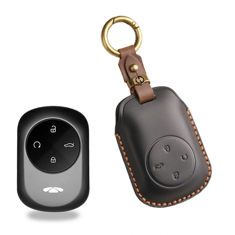 Chery Fengyun T9 Leather Key Case Genuine Cowhide Protective Cover(#CY77) - Black
