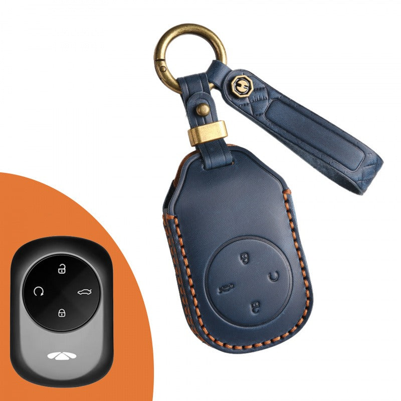 Chery Fulwin T10 T9 Leather Key Case Genuine Cowhide Premium Cover(#Fu26) - Blue