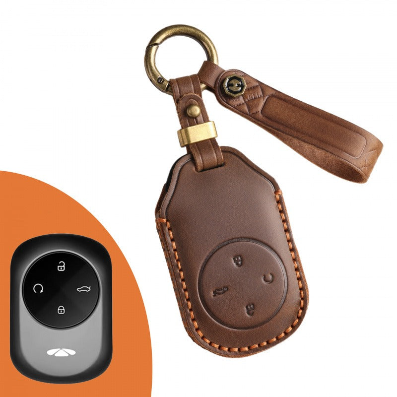 Chery Fulwin T10 T9 Leather Key Case Genuine Cowhide Premium Cover(#Fu26) - Brown