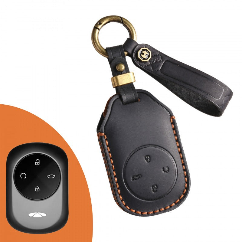 Chery Fulwin T10 T9 Leather Key Case Genuine Cowhide Premium Cover(#Fu26) - Black