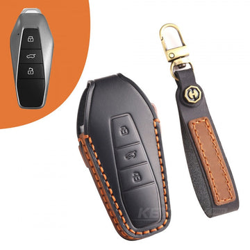 Chery iCAR 03 2024 Leather Key Case Handmade Genuine Cowhide Cover(#iC13) - Black
