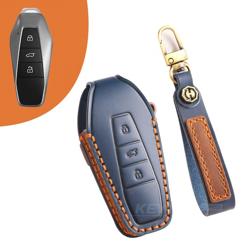 Chery iCAR 03 2024 Leather Key Case Handmade Genuine Cowhide Cover(#iC13) - Blue