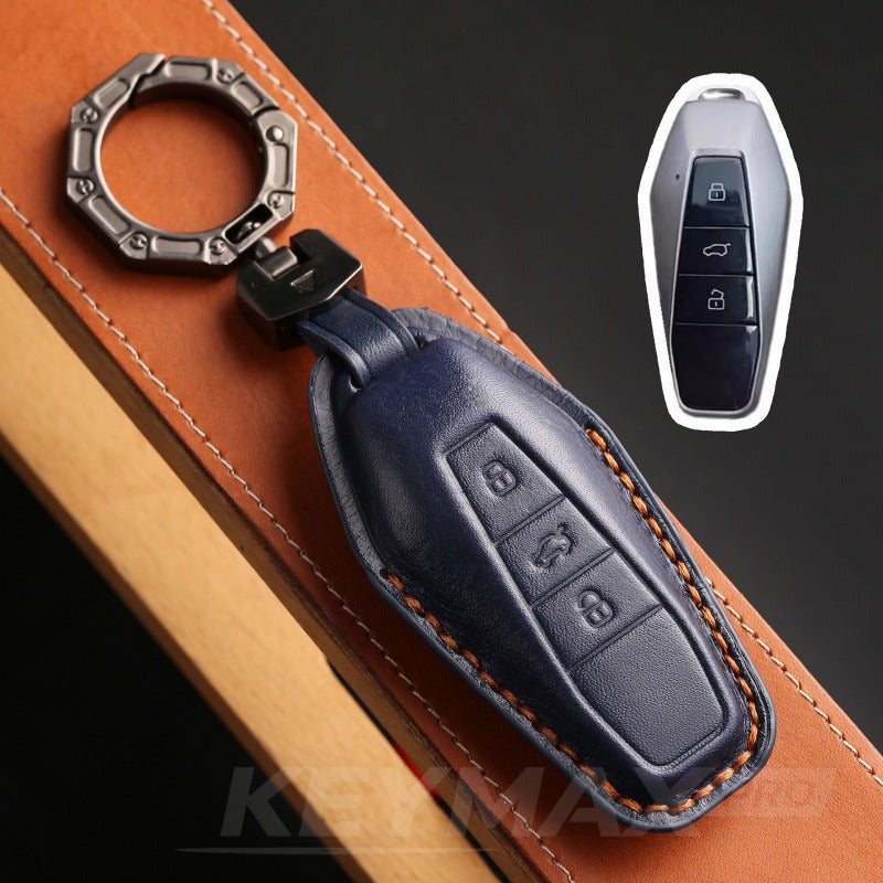 Chery iCAR 03 Genuine Leather Key Case Premium Cowhide Cover(#iC20) - Blue