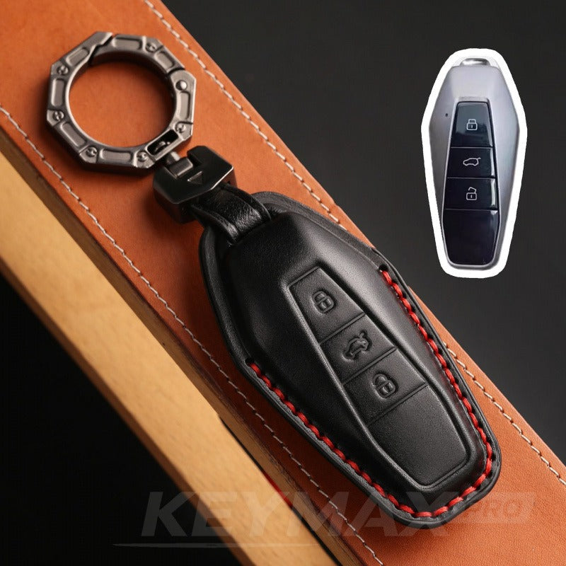 Chery iCAR 03 Genuine Leather Key Case Premium Cowhide Cover(#iC20) - Black