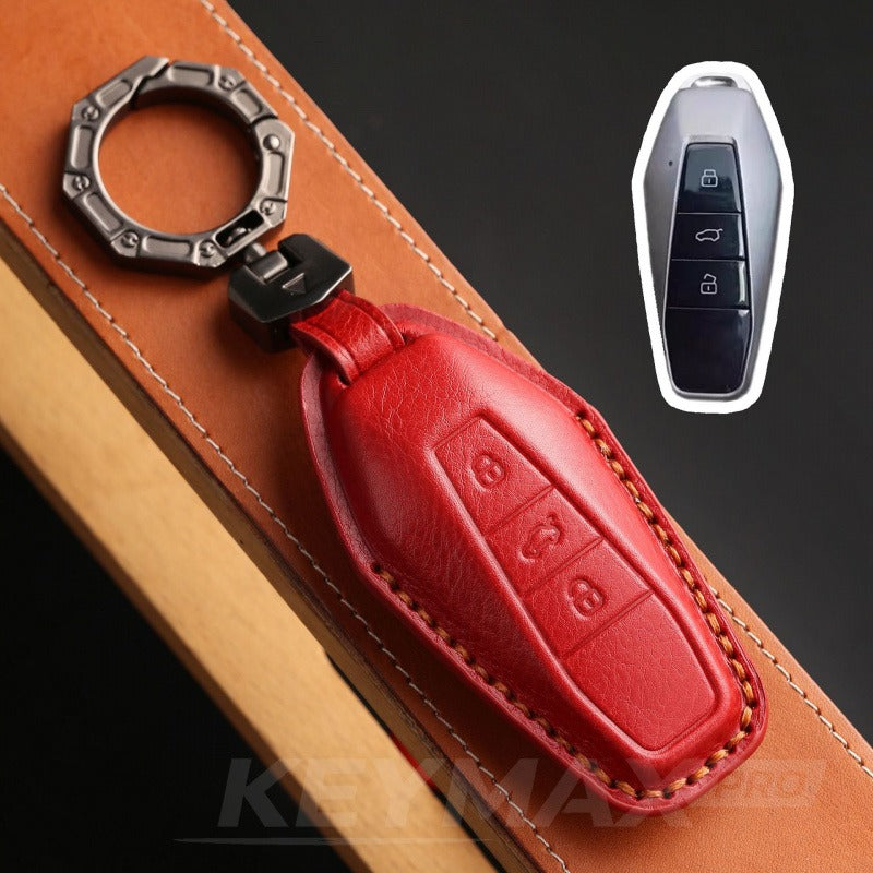 Chery iCAR 03 Genuine Leather Key Case Premium Cowhide Cover(#iC20) - Red