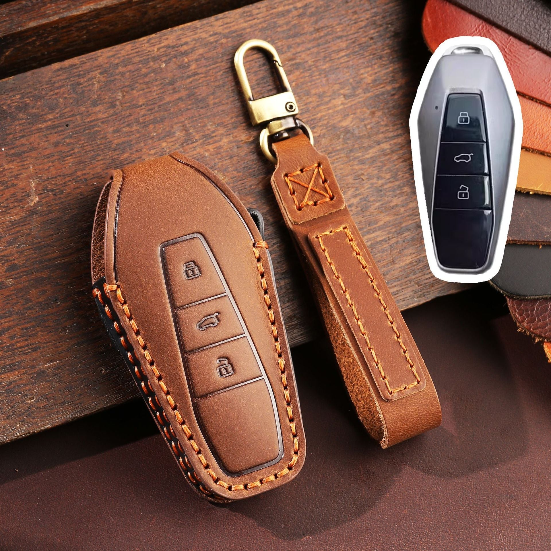 Chery iCAR 03 Leather Key Case(#CY96) - Brown