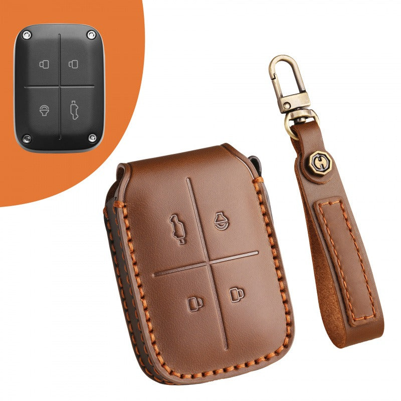 Chery iCAR V23 Bluetooth Leather Key Case(#IC104) - Brown