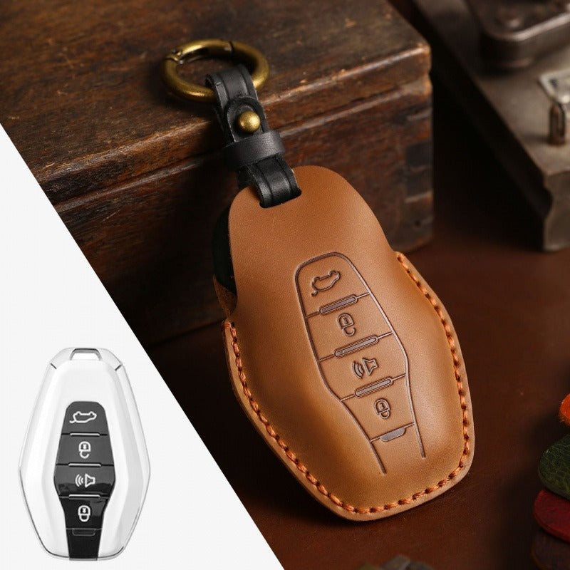 Chery Jetour Crazy Horse Leather Key Case(#JE23) - Brown
