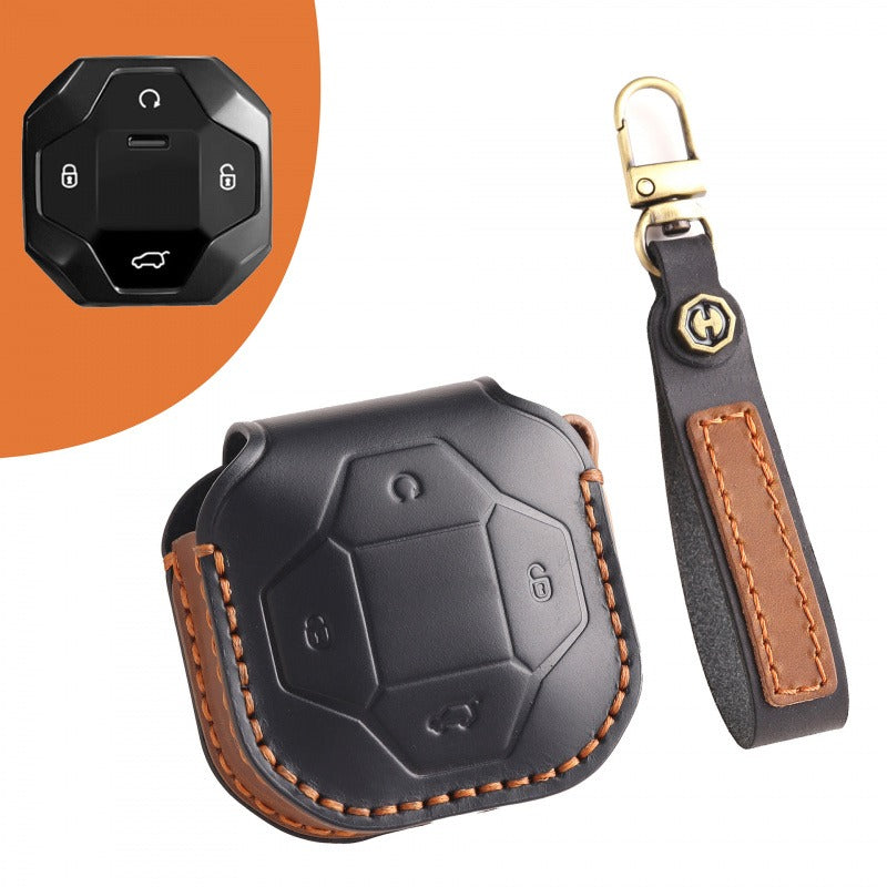Chery Jetour Traveler 2023 Leather Key Case Discovery Pro Premium Cover(#JE08) - Black