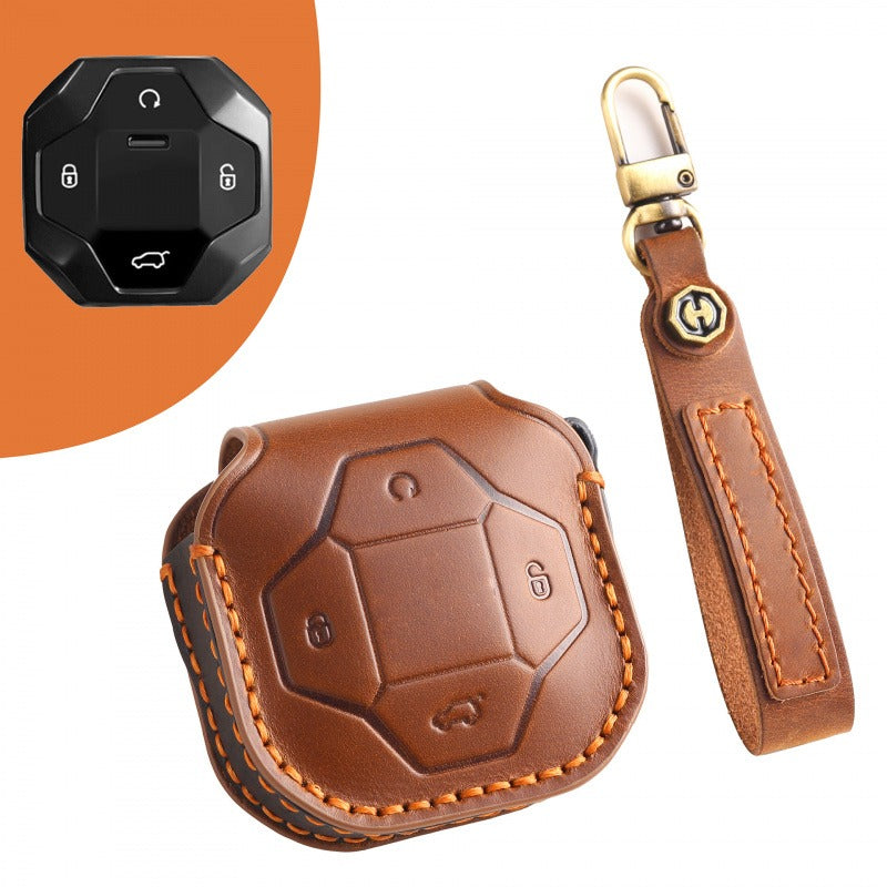 Chery Jetour Traveler 2023 Leather Key Case Discovery Pro Premium Cover(#JE08) - Brown