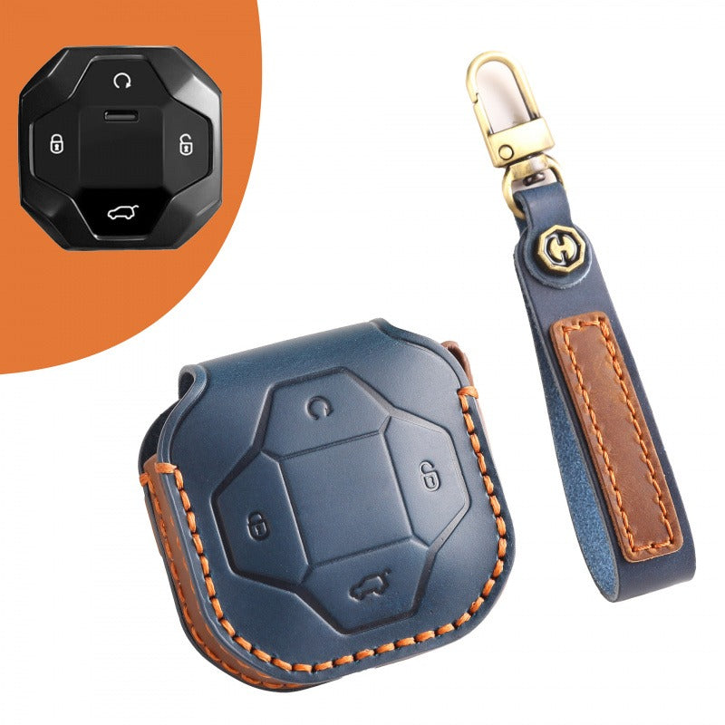 Chery Jetour Traveler 2023 Leather Key Case Discovery Pro Premium Cover(#JE08) - Blue