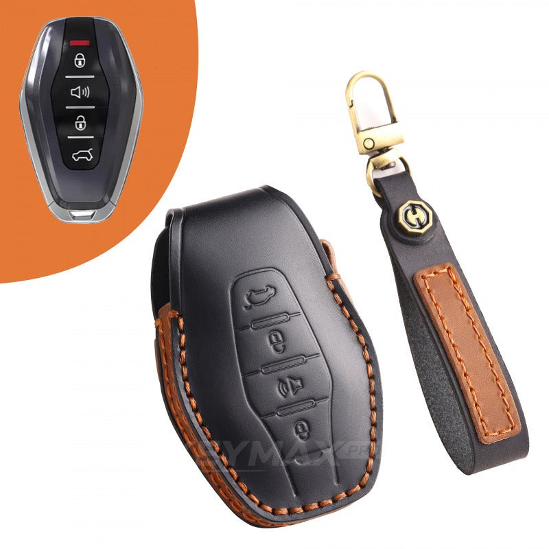 Chery Jetour X70 Plus X70 Pro X90 Leather Key Case Premium Cowhide Cover(#JE11) - Black