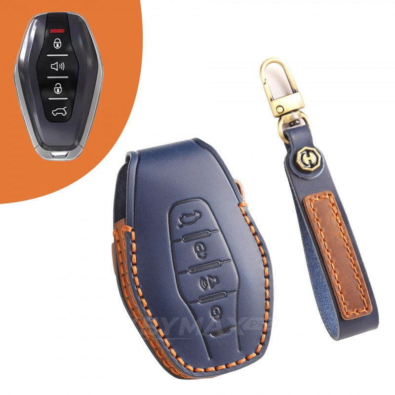 Chery Jetour X70 Plus X70 Pro X90 Leather Key Case Premium Cowhide Cover(#JE11) - Blue