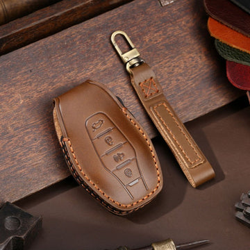Chery Jetour X70 X90 Plus Leather Key Case Genuine Cowhide Cover(#CY78) - Brown