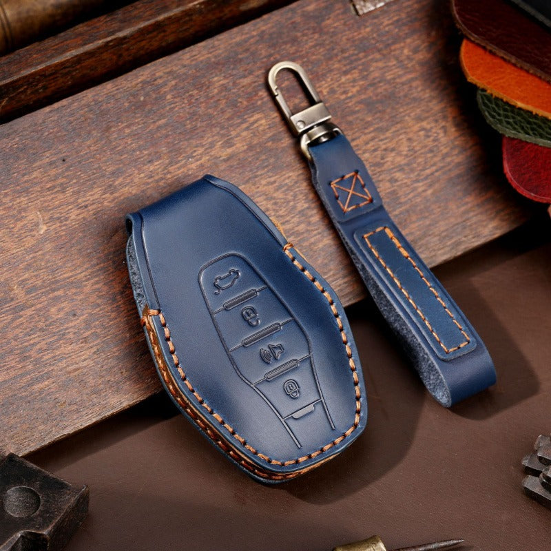 Chery Jetour X70 X90 Plus Leather Key Case Genuine Cowhide Cover(#CY78) - Blue