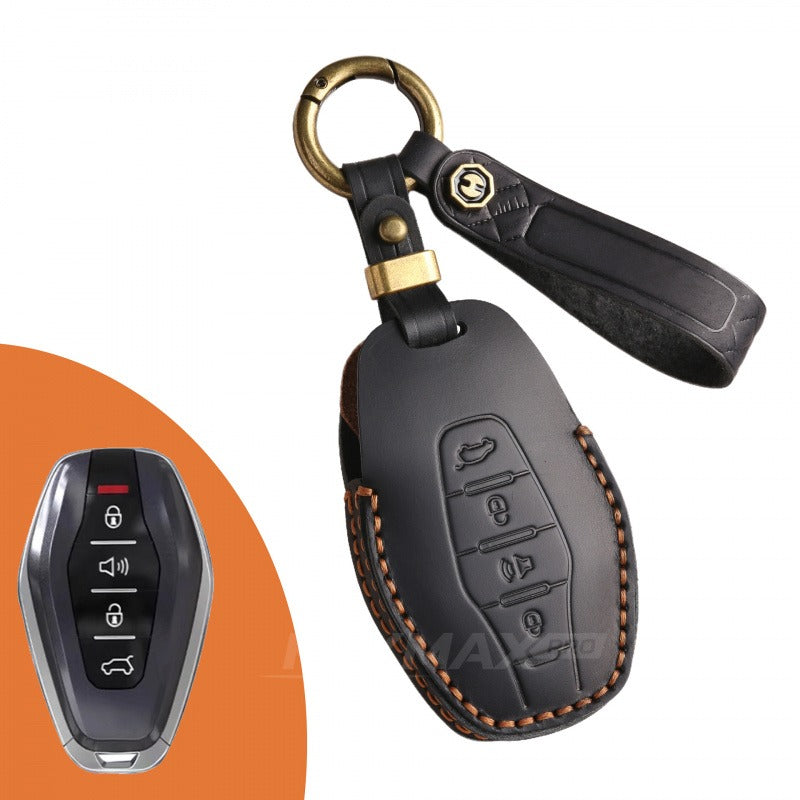 Chery Jetour X90 Plus X70 Plus 2023 Leather Key Case Genuine Cowhide Cover（#JE14) - Black