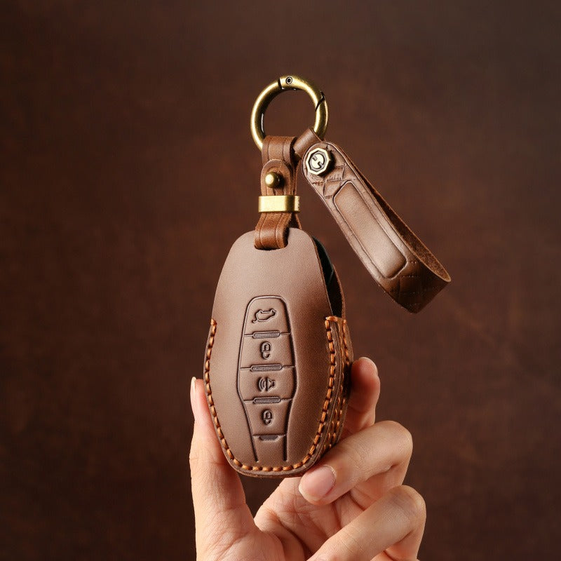 Chery Jetour X90 Plus X70 Plus 2023 Leather Key Case Genuine Cowhide Cover（#JE14) - Brown