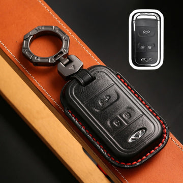 Chery Tiggo 8 Tiggo 5X Full Cover Leather Key Case Genuine Cowhide Protection(#Ti27) - Black