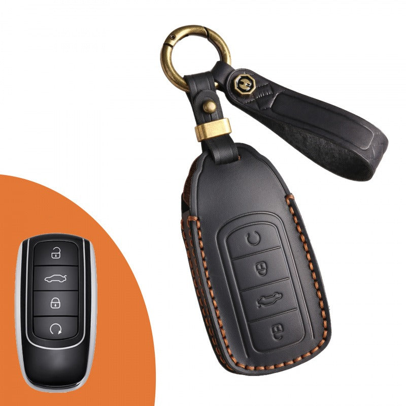 Chery Tiggo 8 Plus OMODA Leather Key Case Premium Cowhide Cover(#Ti23) - Black