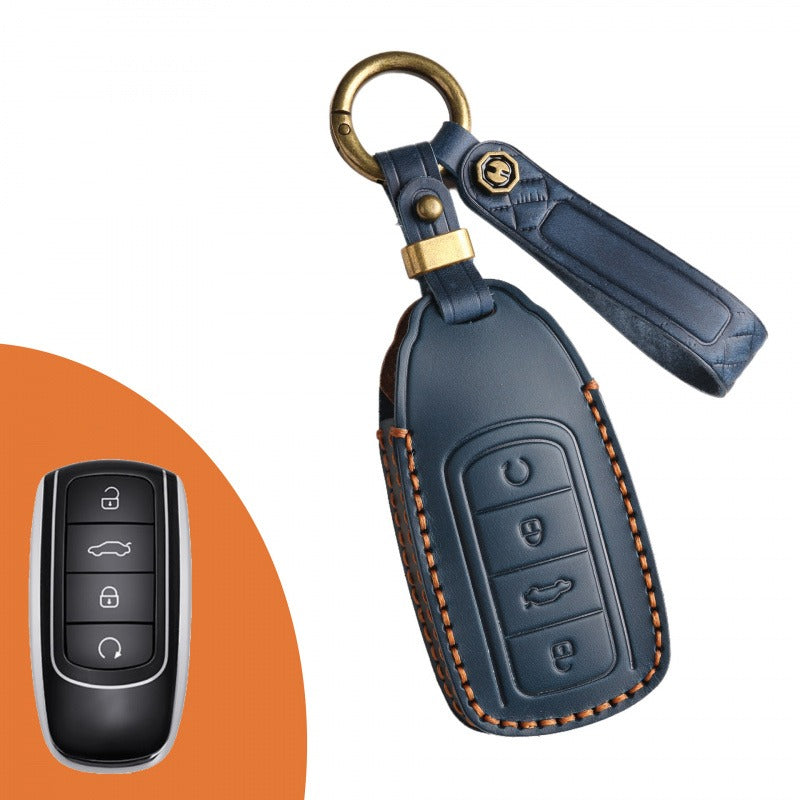 Chery Tiggo 8 Plus OMODA Leather Key Case Premium Cowhide Cover(#Ti23) - Blue
