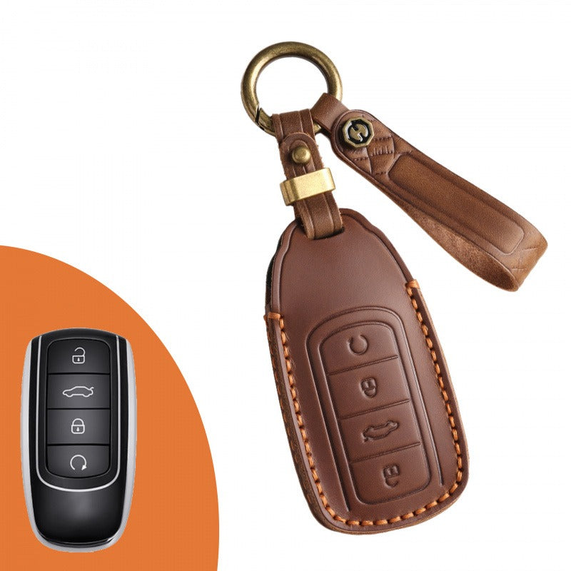 Chery Tiggo 8 Plus OMODA Leather Key Case Premium Cowhide Cover(#Ti23) - Brown