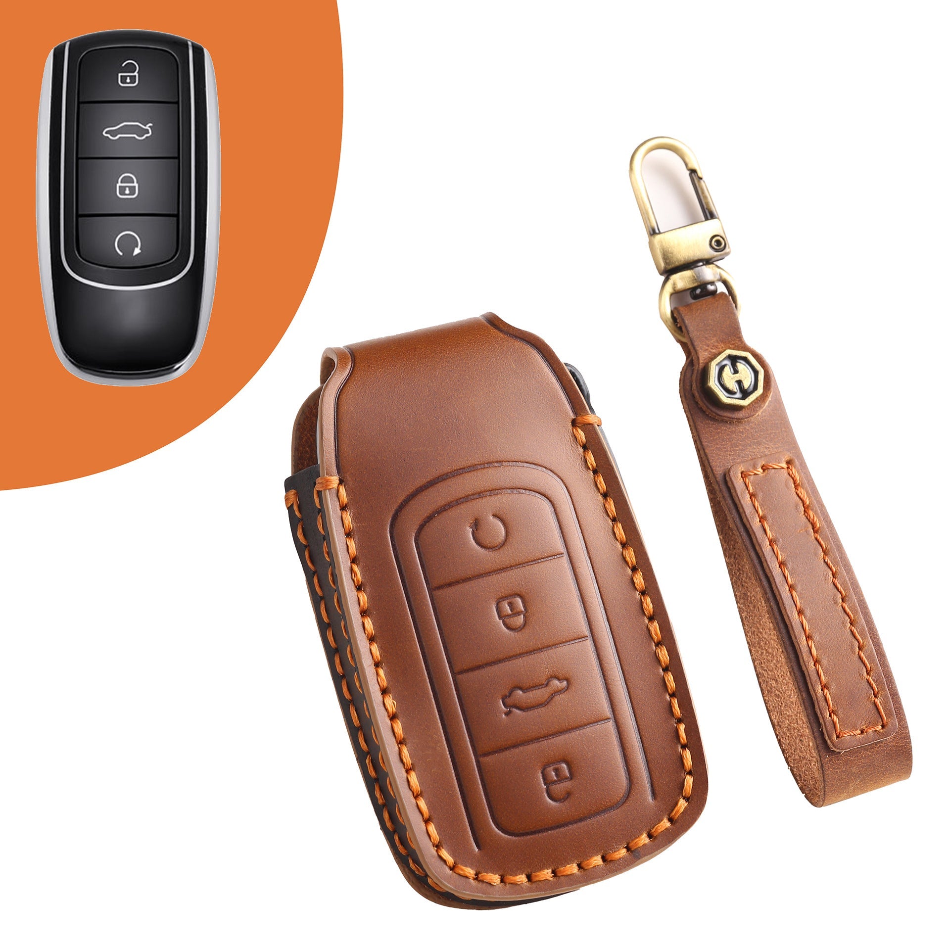 Chery Tiggo 8 PRO OMODA Arrizo 8 Leather Key Case(#CY98) - Brown