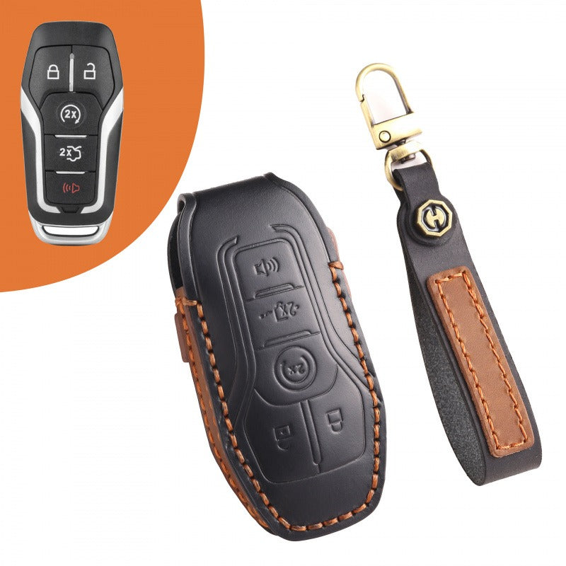 Ford Edge 2015-2017 Mondeo Leather Key Case(#FO133) - Black / Key-5