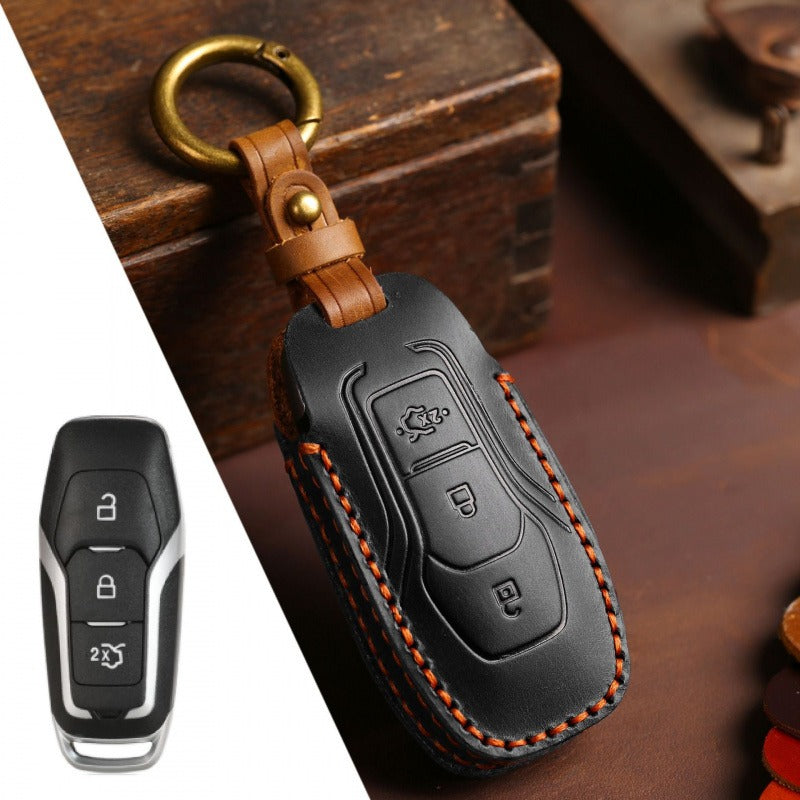 Ford Escort Mondeo Mustang Explorer Leather Key Case(#FD298) - Key-3 / Brown