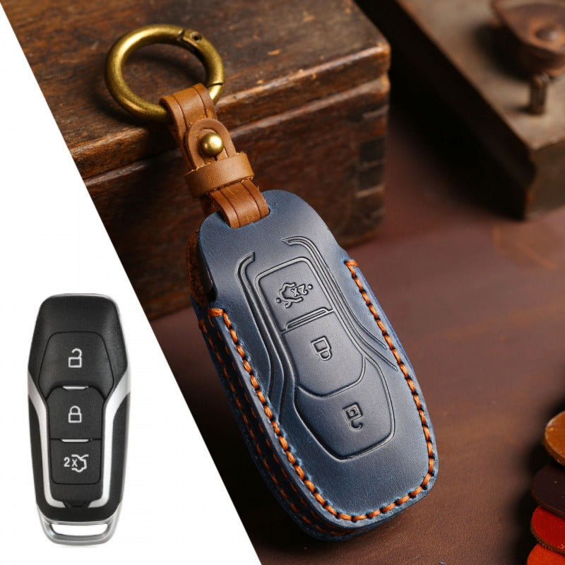 Ford Escort Mondeo Mustang Explorer Leather Key Case(#FD298) - Key-3 / Blue