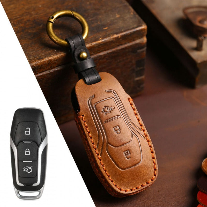 Ford Escort Mondeo Mustang Explorer Leather Key Case(#FD298) - Key-3 / Brown