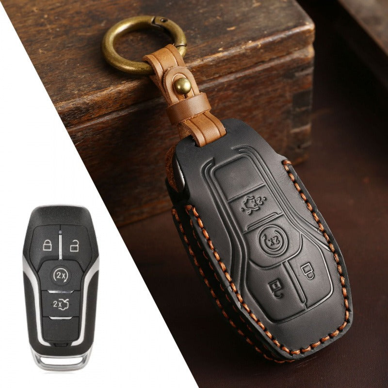 Ford Escort Mondeo Mustang Explorer Leather Key Case(#FD298) - key-4 / Black