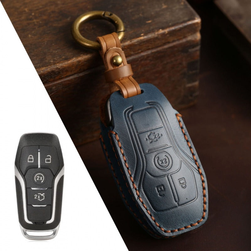 Ford Escort Mondeo Mustang Explorer Leather Key Case(#FD298) - key-4 / Blue