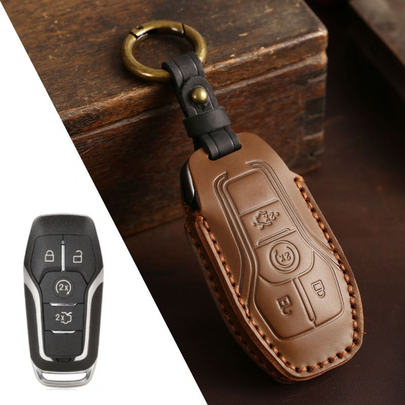 Ford Escort Mondeo Mustang Explorer Leather Key Case(#FD298) - key-4 / Brown