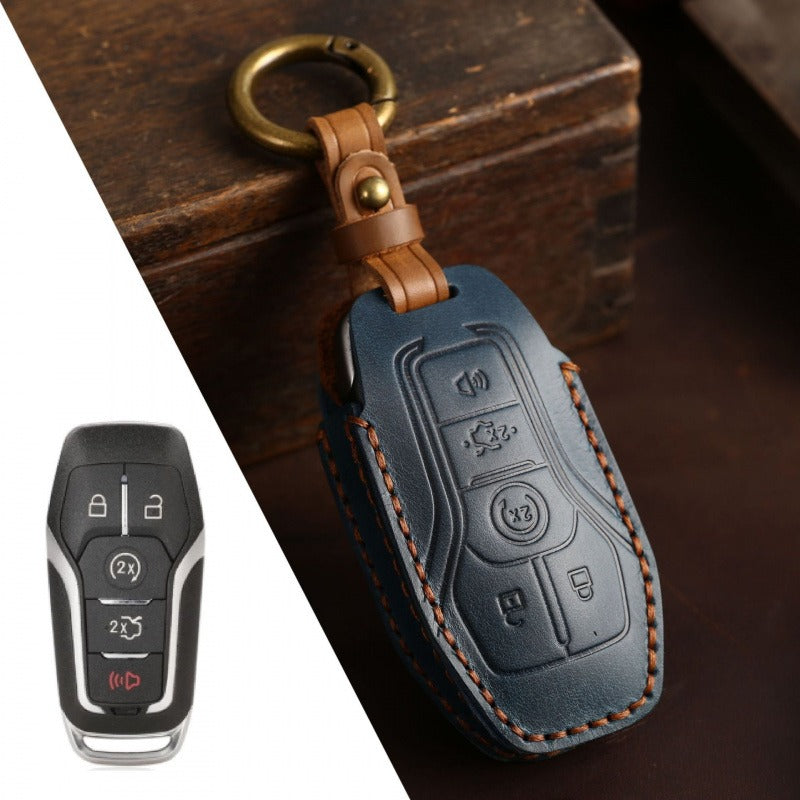 Ford Escort Mondeo Mustang Explorer Leather Key Case(#FD298) - Key-5 / Blue