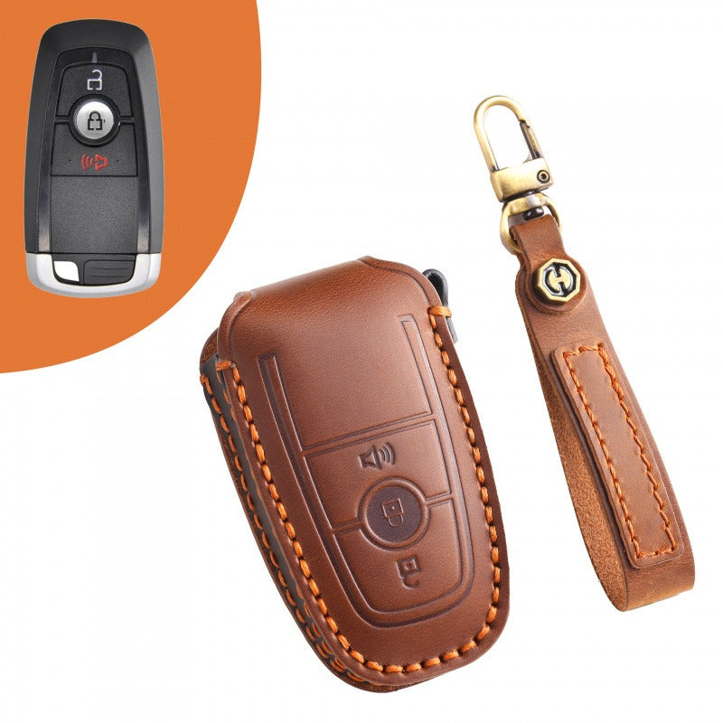 Ford Explorer Mondeo Focus Kuga Edge Key Case(#FD258) - Key-3-Trumpet / Brown