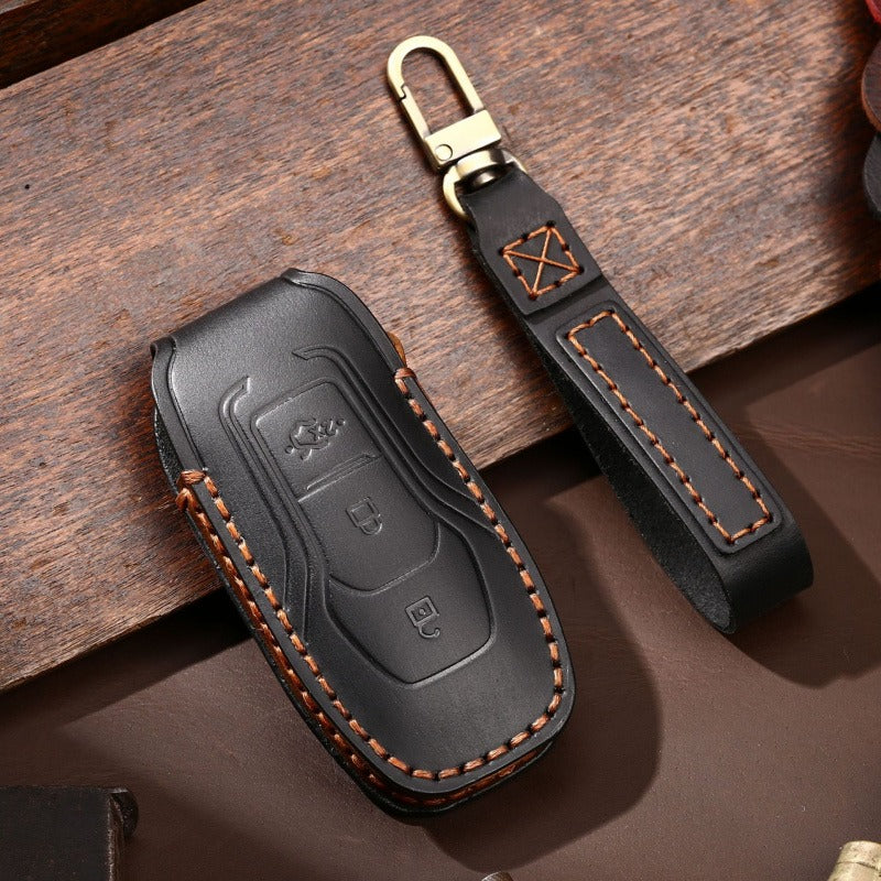 Ford F-150 Raptor Handmade Leather Key Case(#FD297) - key-3 / Black