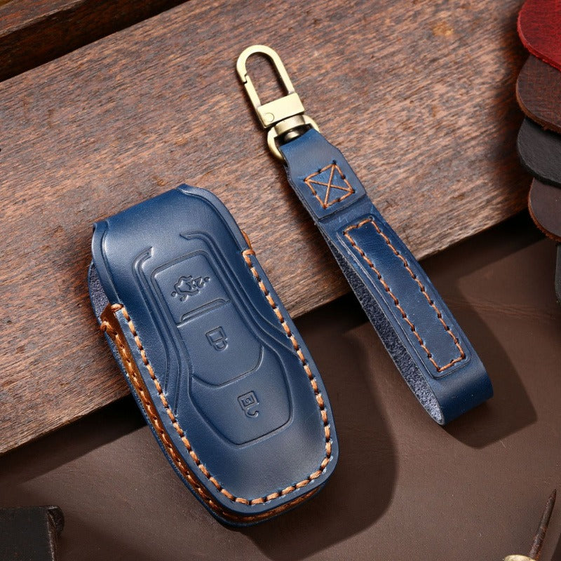 Ford F-150 Raptor Handmade Leather Key Case(#FD297) - key-3 / Blue
