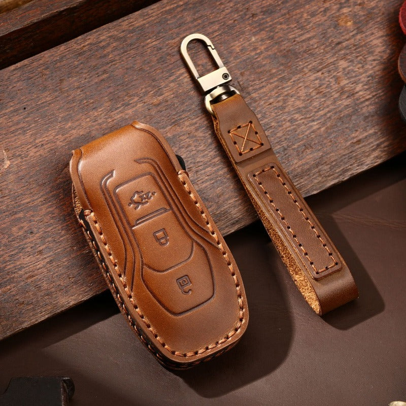 Ford F-150 Raptor Handmade Leather Key Case(#FD297) - key-3 / Brown