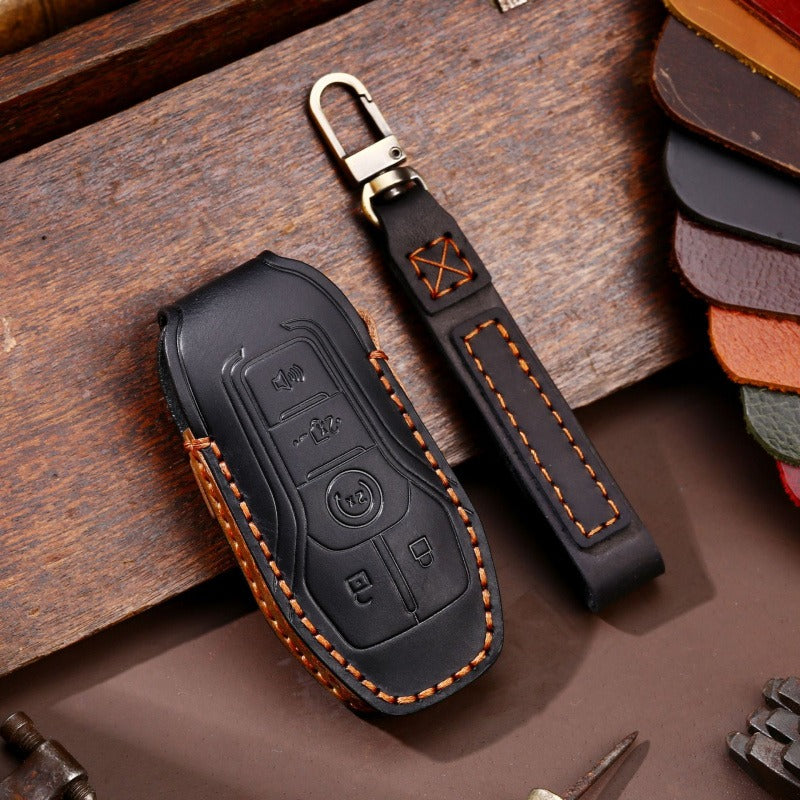 Ford F-150 Raptor Handmade Leather Key Case(#FD297) - key-5 / Black