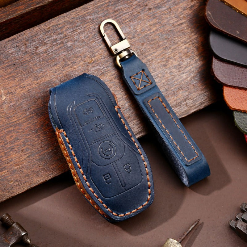 Ford F-150 Raptor Handmade Leather Key Case(#FD297) - key-5 / Blue
