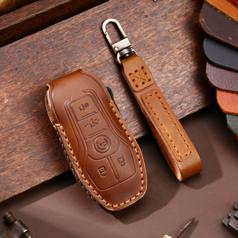 Ford F-150 Raptor Handmade Leather Key Case(#FD297) - key-5 / Brown
