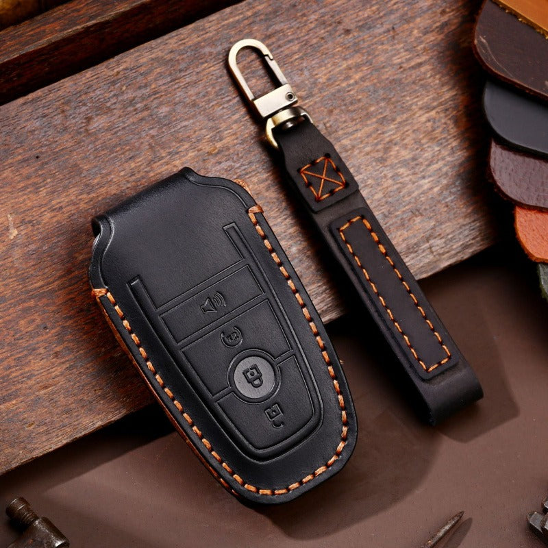 Ford F-150 Raptor Leather Key Case(#FD301) - Key-3-horn / Brown
