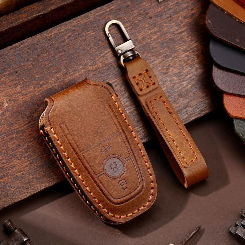 Ford F-150 Raptor Leather Key Case(#FD301) - Key-3-horn / Brown