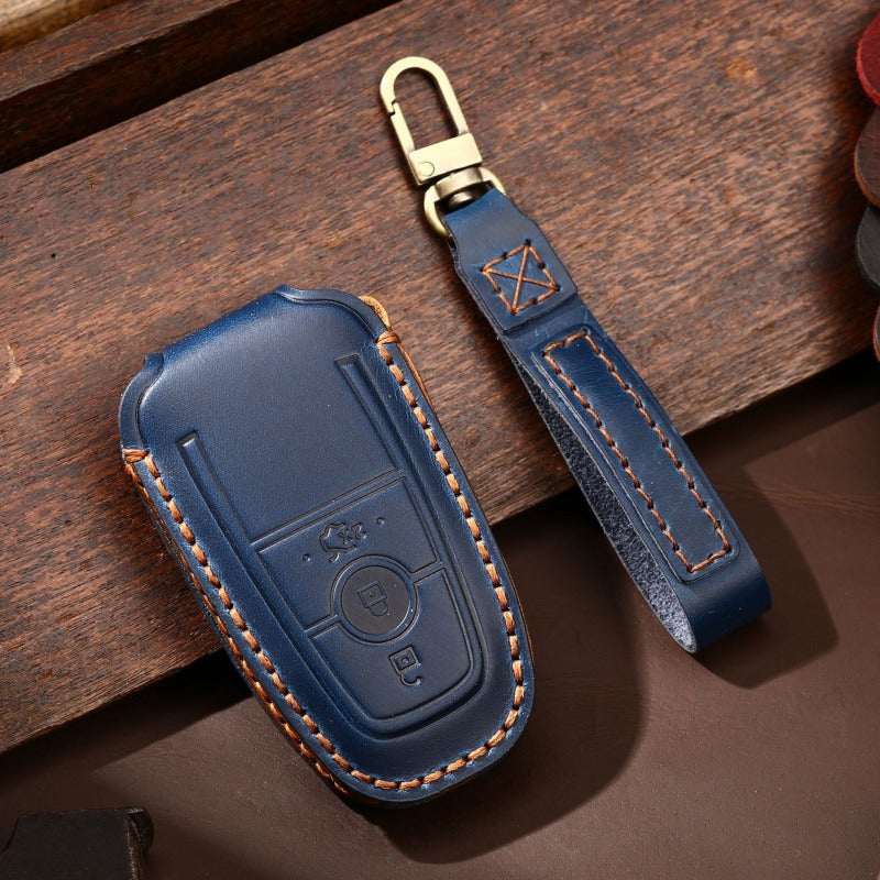 Ford F-150 Raptor Leather Key Case(#FD301) - Key-3-trunk / Blue