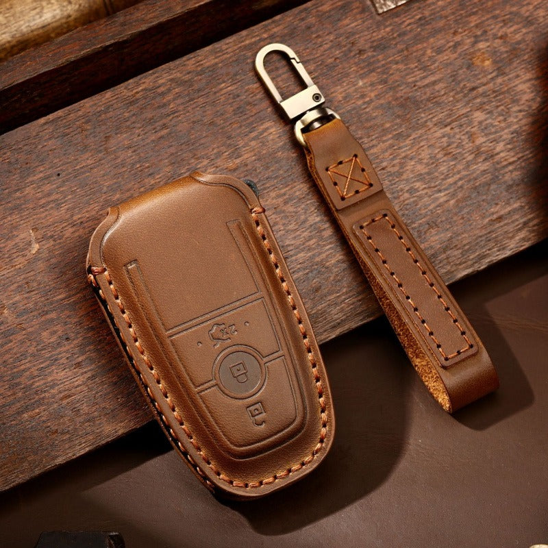 Ford F-150 Raptor Leather Key Case(#FD301) - Key-3-trunk / Brown