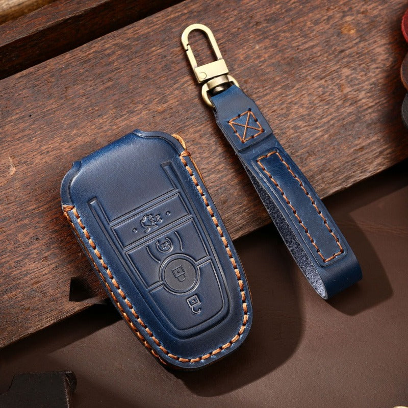 Ford F-150 Raptor Leather Key Case(#FD301) - Key-4-trunk / Blue