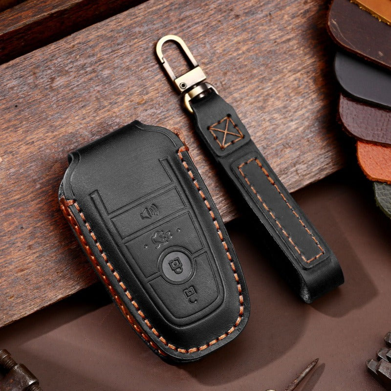 Ford F-150 Raptor Leather Key Case(#FD301) - Key-4-Trunk horn / Black